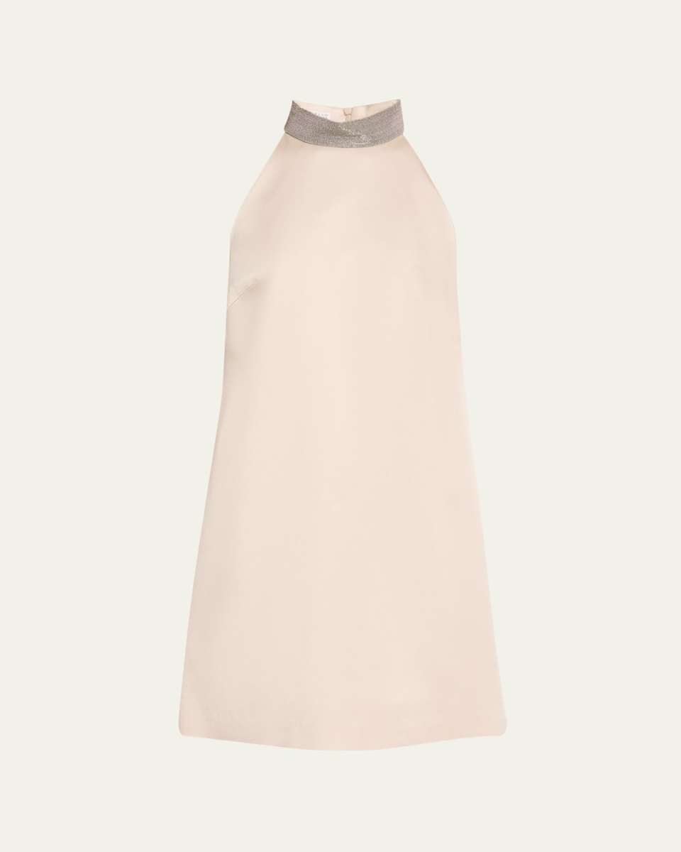 Satin Cady A-Line Dress with Precious Monili Collar